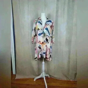 Coco Carmen Tunic Top Mini Dress Swimsuit Coverup Size L/ XL Abstract Watercolor